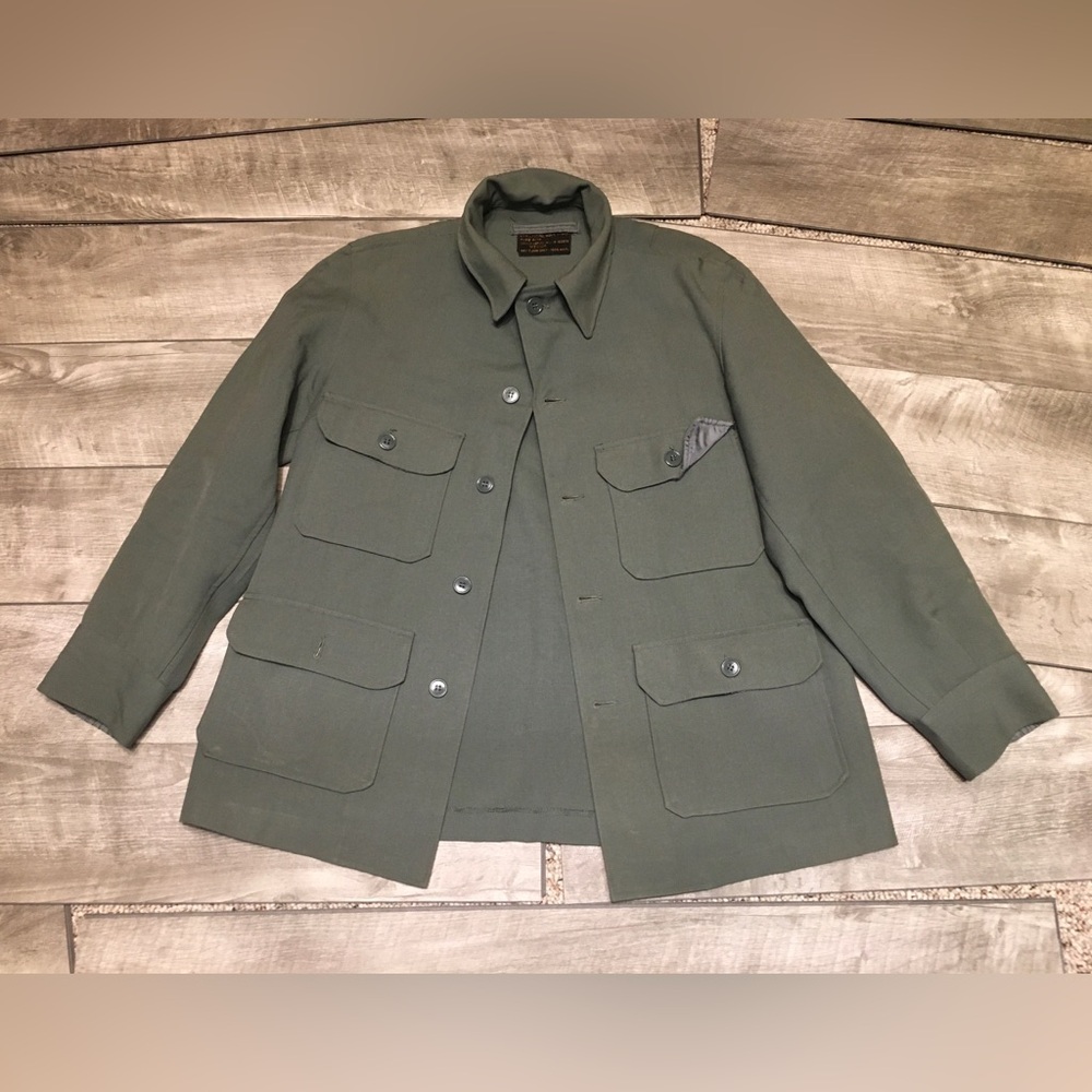 1950s USAF Type A-1B Wool Sage Green Heavy Flying Shirt Military Vintage Medium